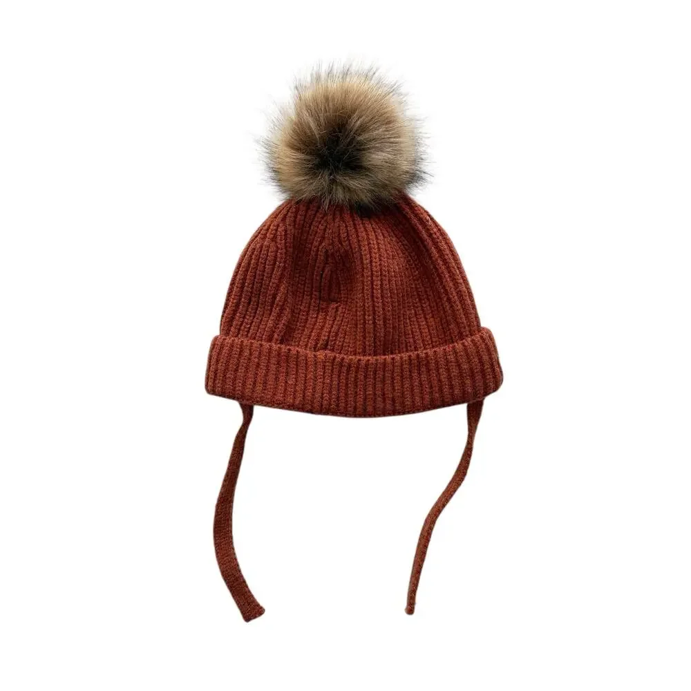 Zara Rust Knit Faux Fur Pom Beanie Hat Size 3-6y
